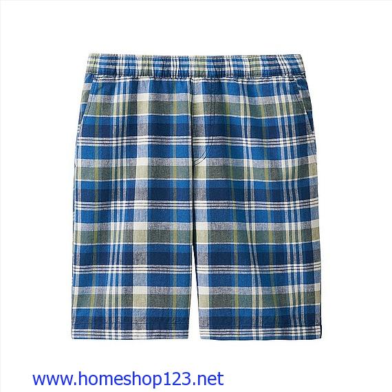 Quần Shorts Linen Cotton Uniqlo Cạp Chun 61 Blue