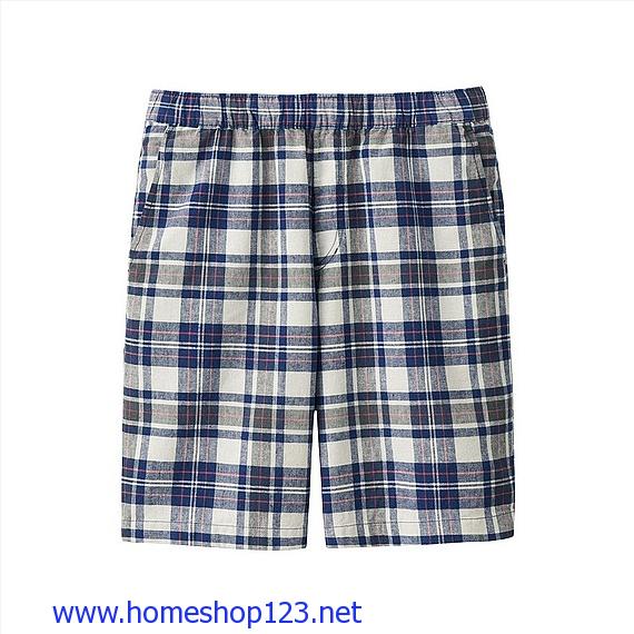 Quần Shorts Linen Cotton Uniqlo Cạp Chun 65 Blue