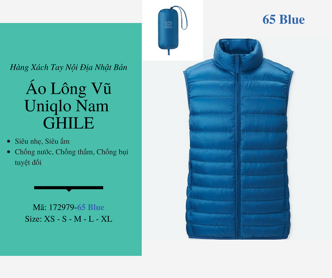 áo lông vũ nam ghile uniqlo màu xanh 172979
