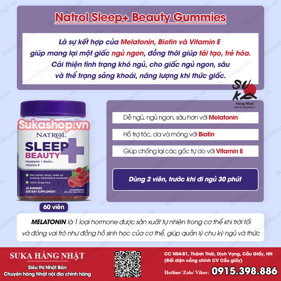 Kẹo dẻo ngủ ngon + làm đẹp - Natrol Sleep+ Beauty Gummies